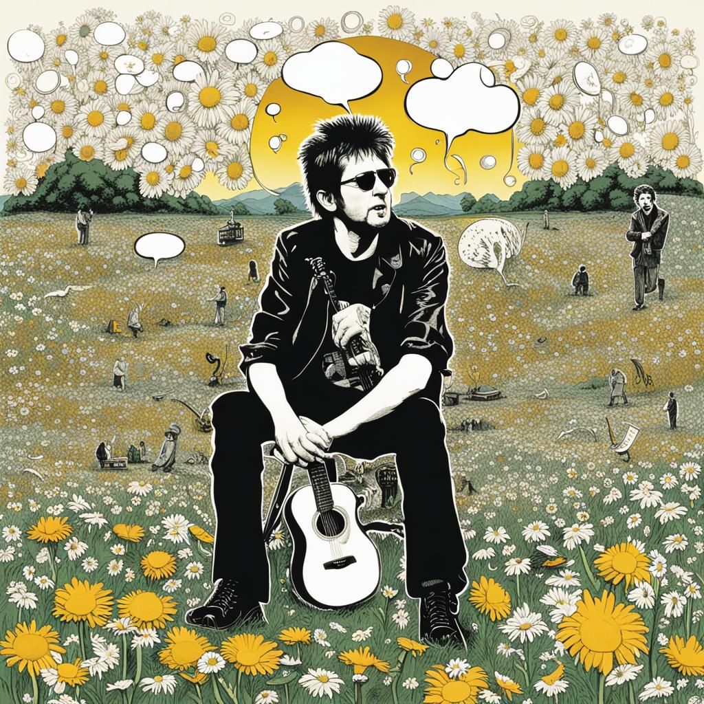 Figure in Field of Daisies with Instruments