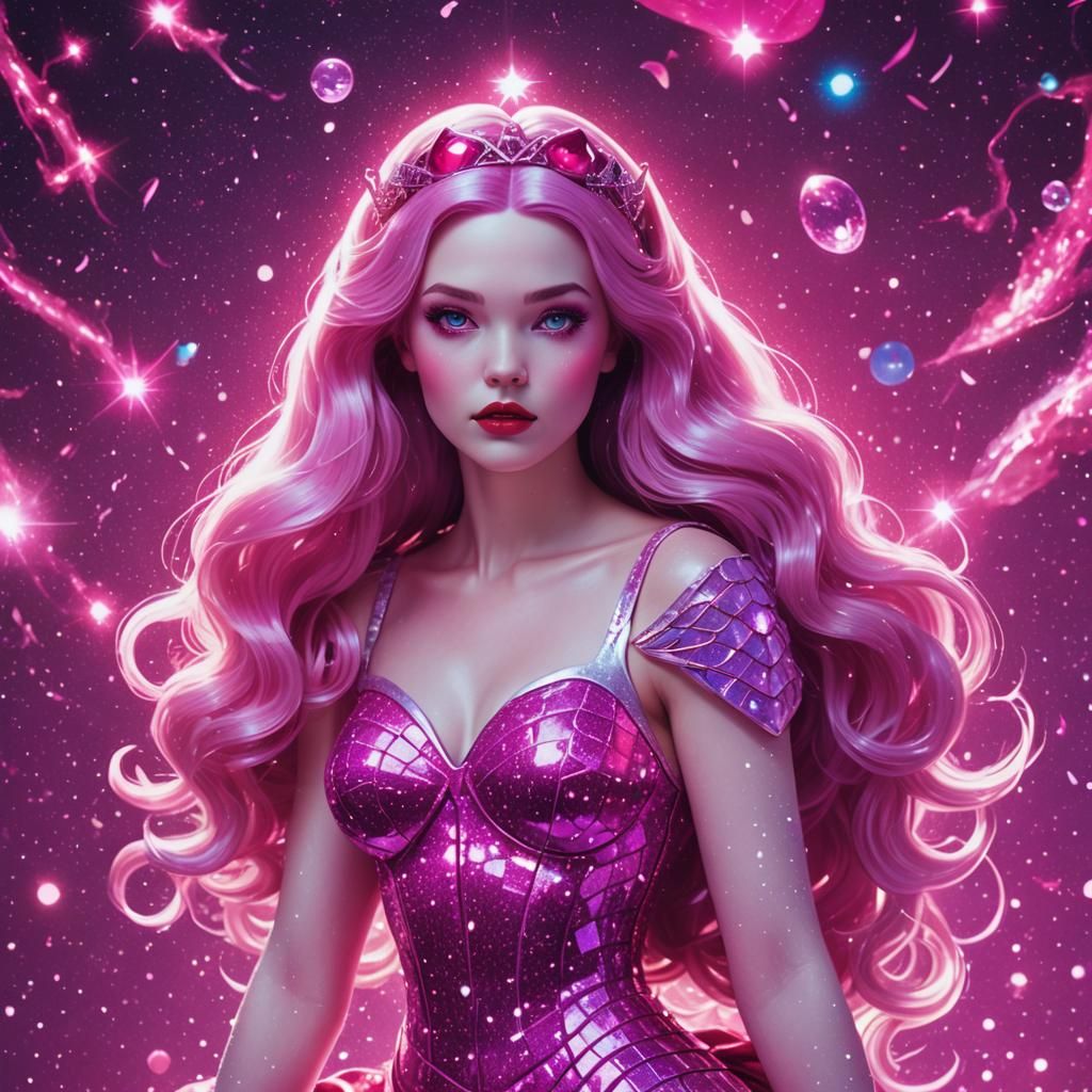 Snow White Space Mermaid in Synthwave Style