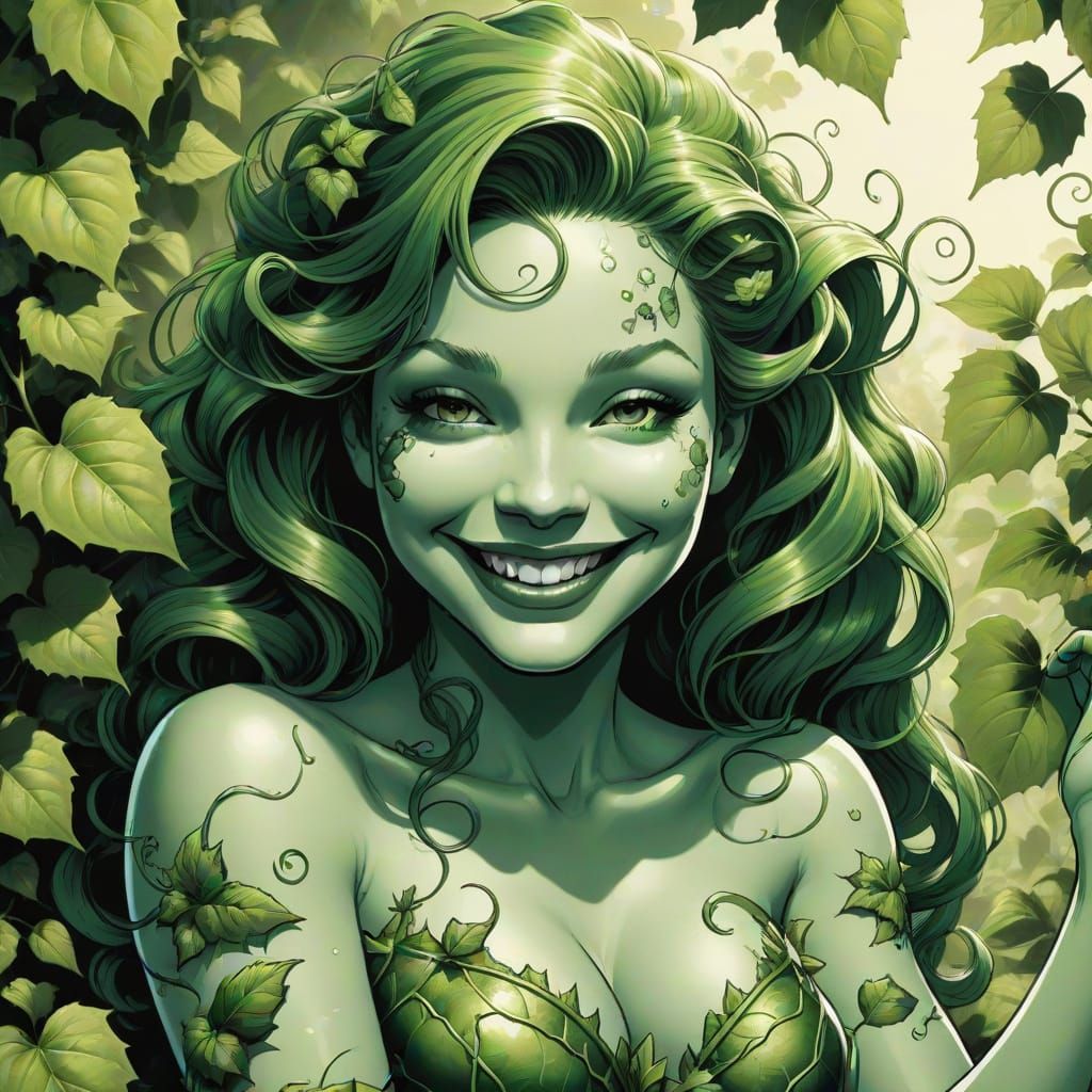 Monochromatic Green Ink Drawing of Poison Ivy