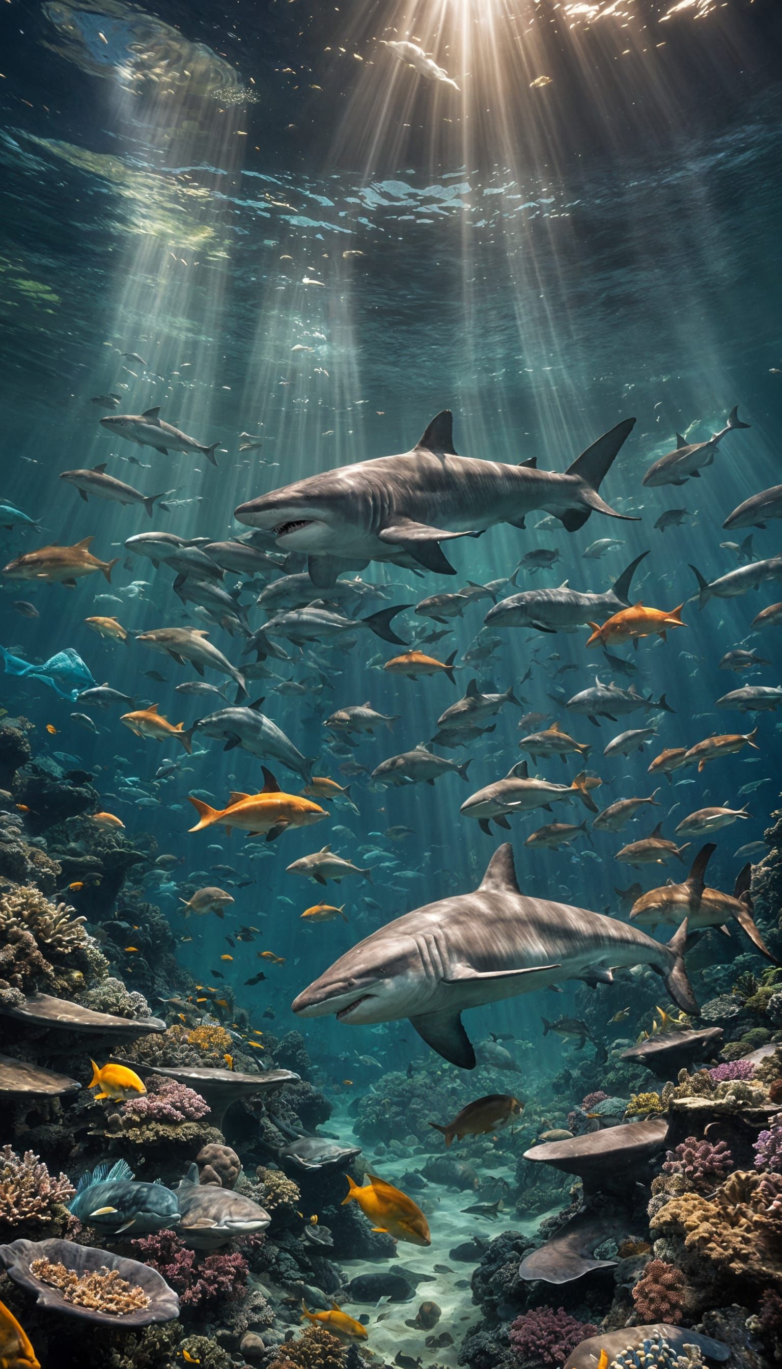 Shark in Vibrant Coral Reef, Digital Matte Painting