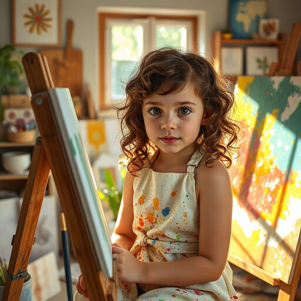 Young Girl Paints Masterpiece in Impressionist Style