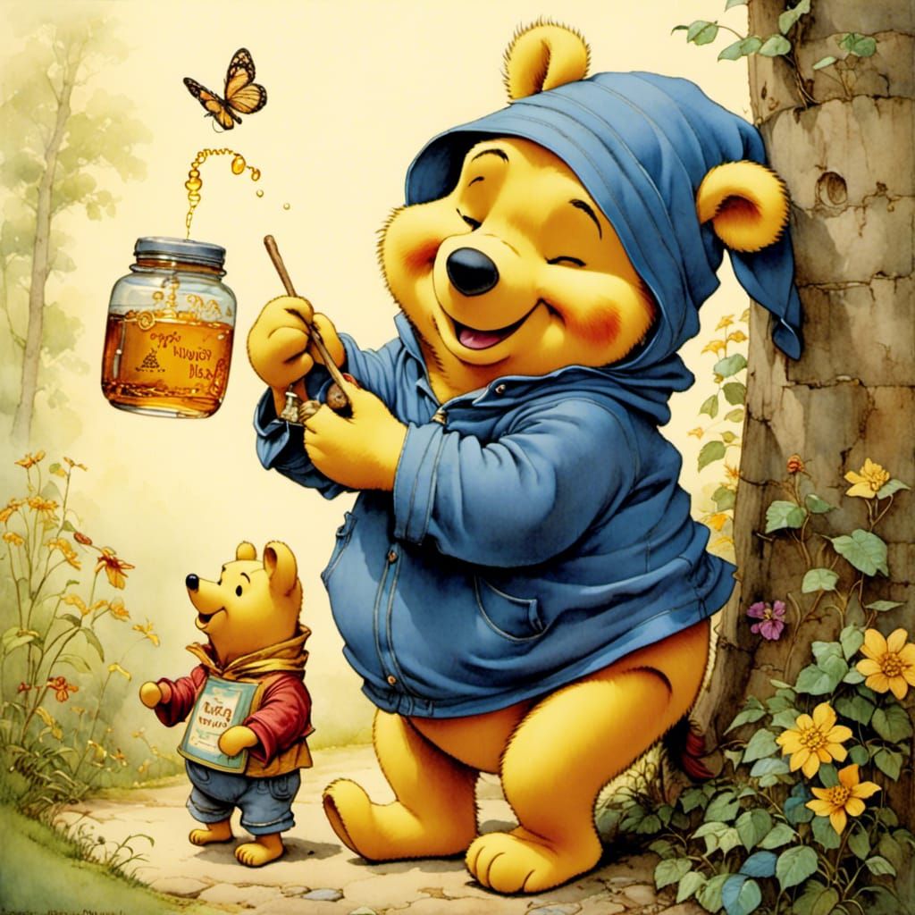 Winnie the Pooh Stealing Honey, Fairy Tale Art