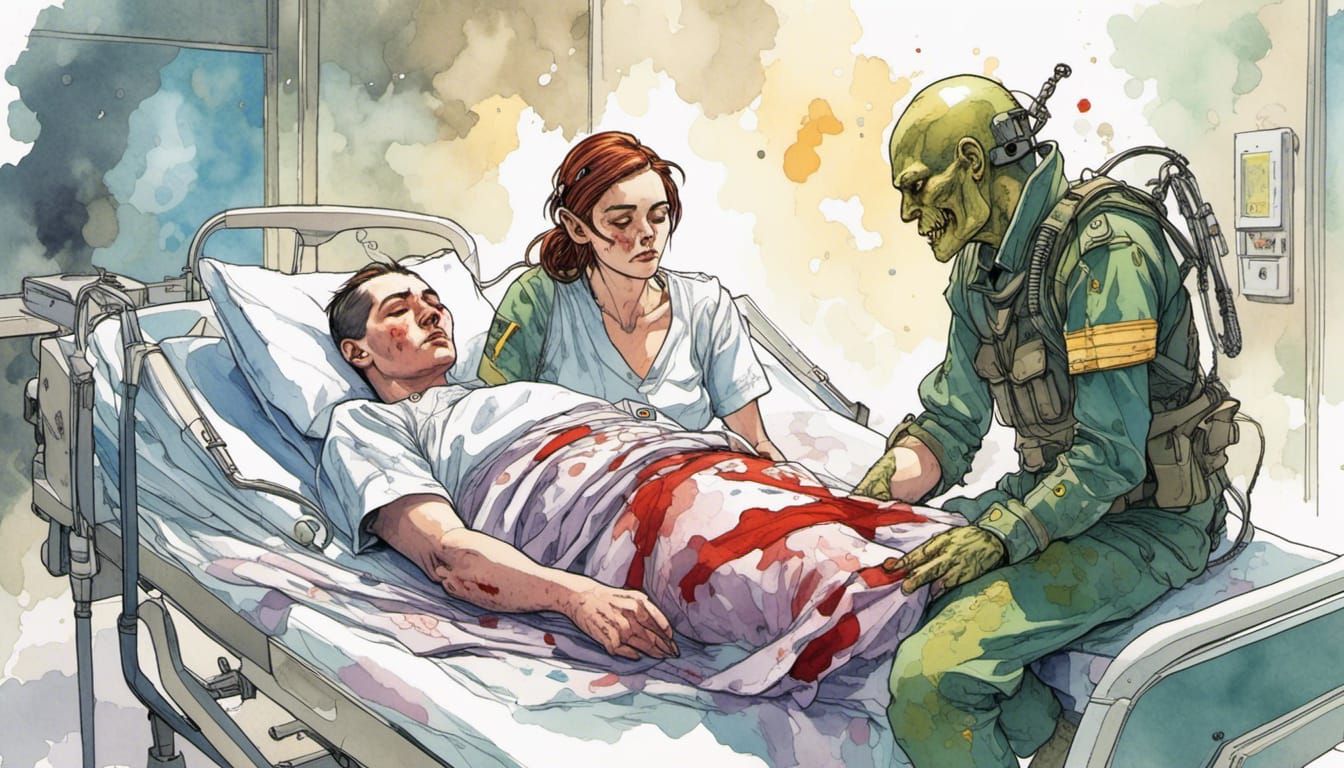 Wounded Soldier: Digital Watercolor Comic Style