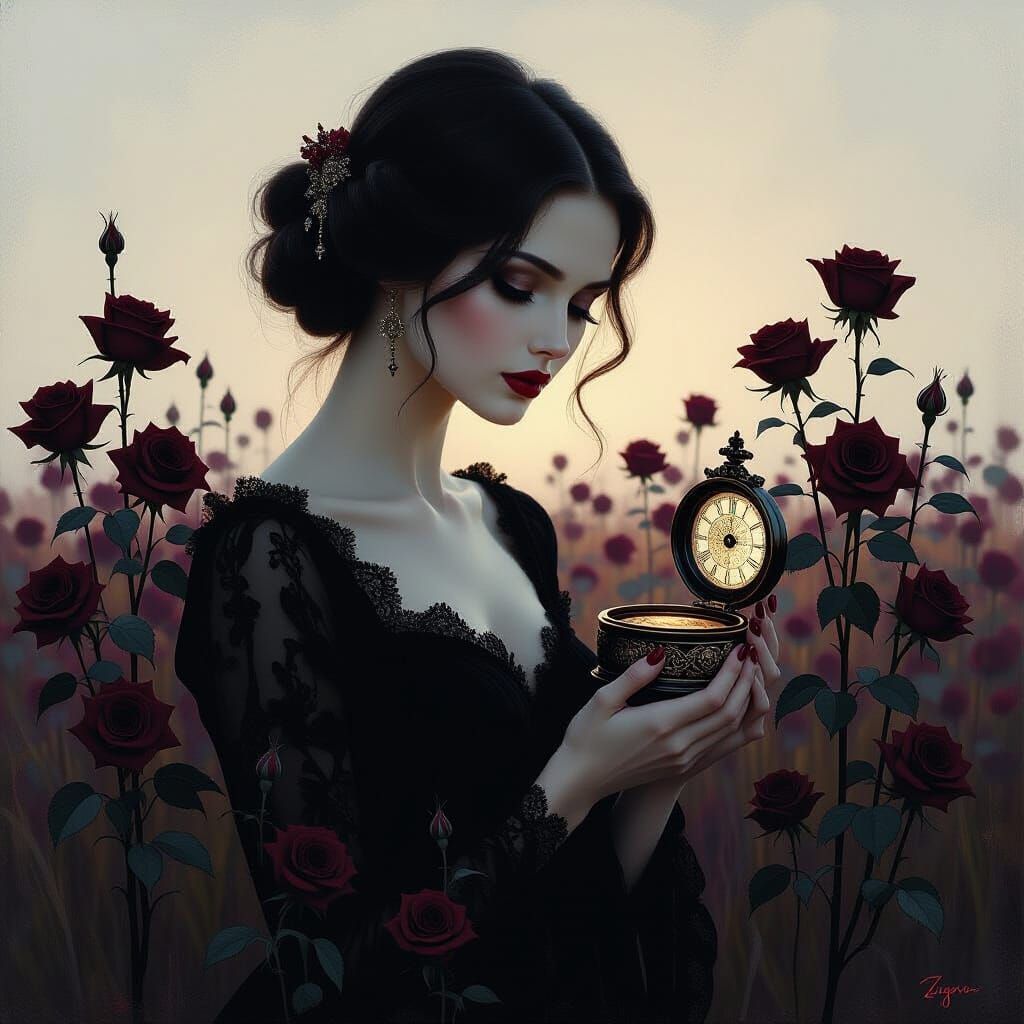 Dark Fantasy Woman in Chiaroscuro, Elegant Melancholy