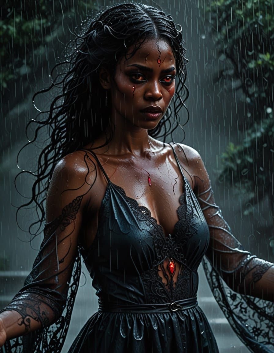 Ebony Woman Summoning Demon in Dark Fantasy Art