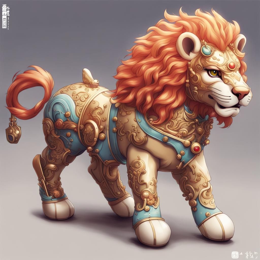 Wind-Up Lion Toy in Anime Style