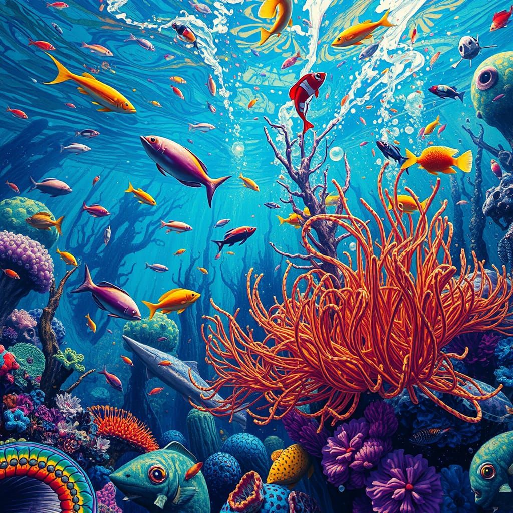 Vibrant Underwater World in Graffiti Style