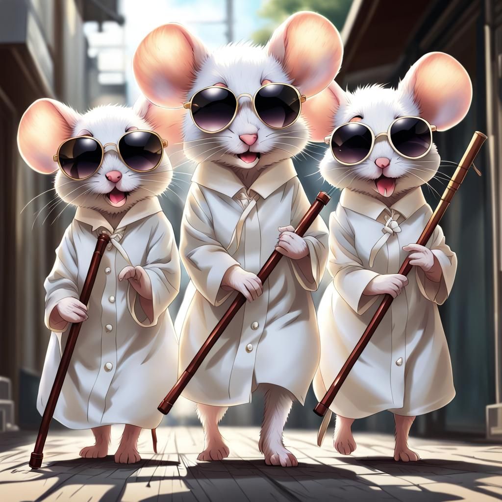Three Blind Mice in Anime Style