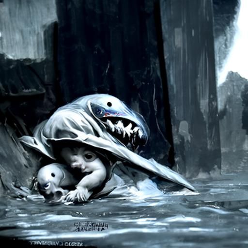 Horrific Baby Shark in Gothic Horror Style