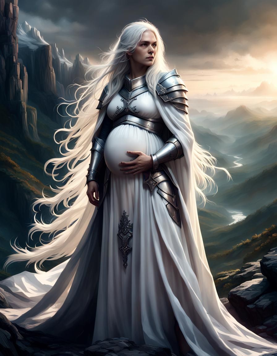 Pregnant Knight on Mountainside in Digital Matte Painting