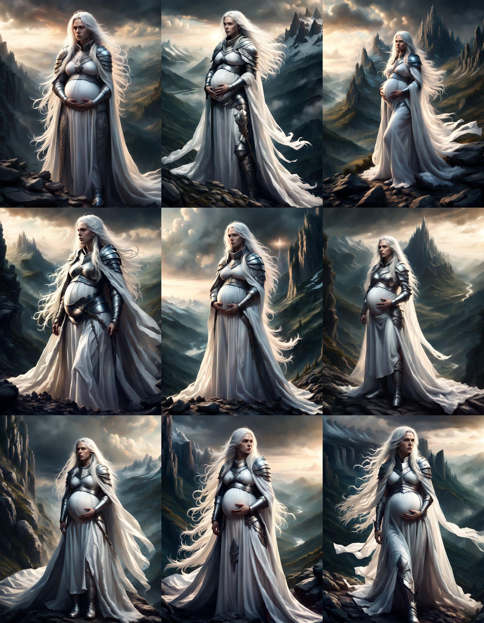 Pregnant Knight on Mountainside: Epic Digital Painting