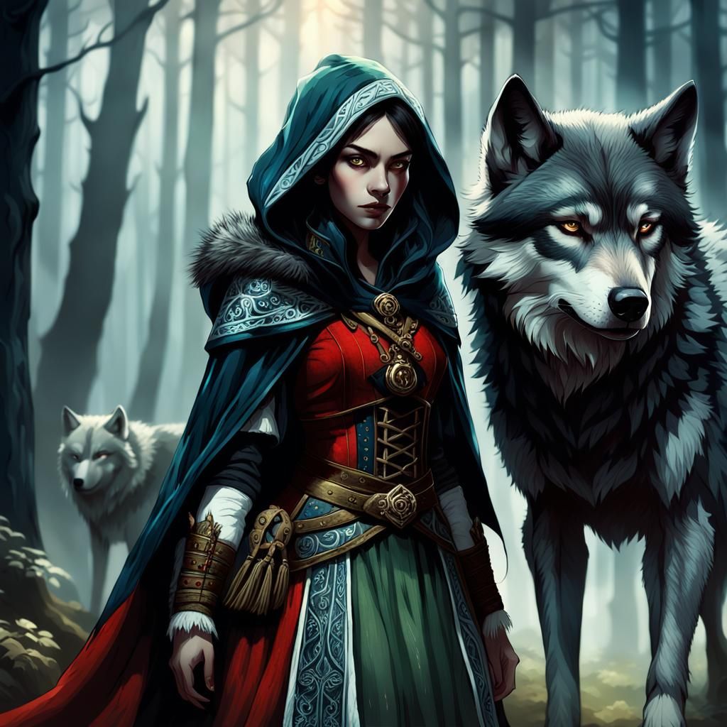Red Riding Hood and the Wolf: Dark Fantasy Art