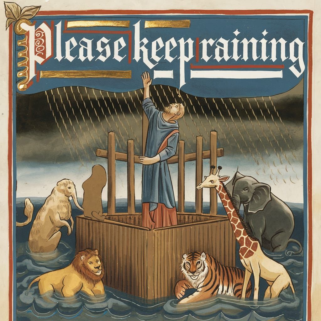 Noah Awaits Rain in Medieval Illumination Style