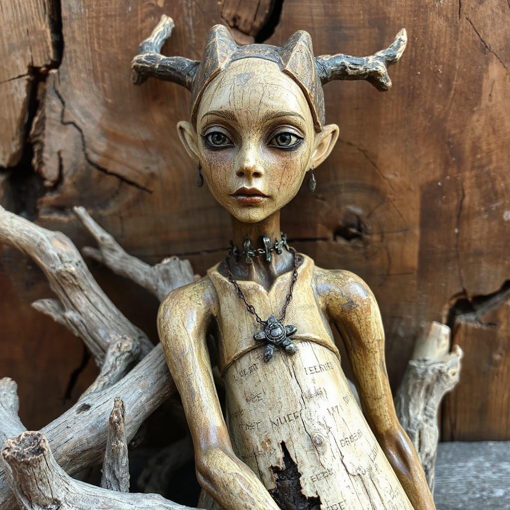 Intricate Wooden Dryad Portrait Carving