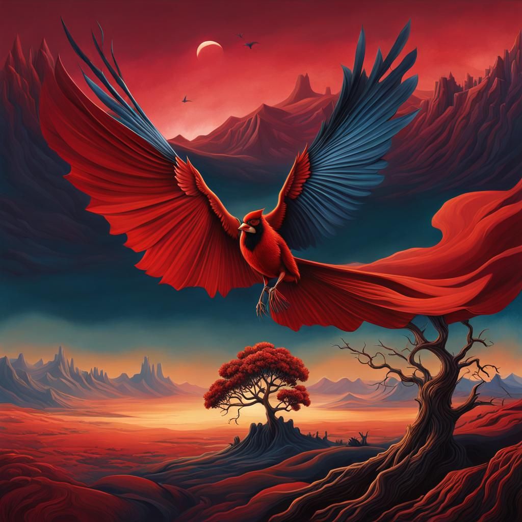 Surreal Cardinal in a Harsh Landscape