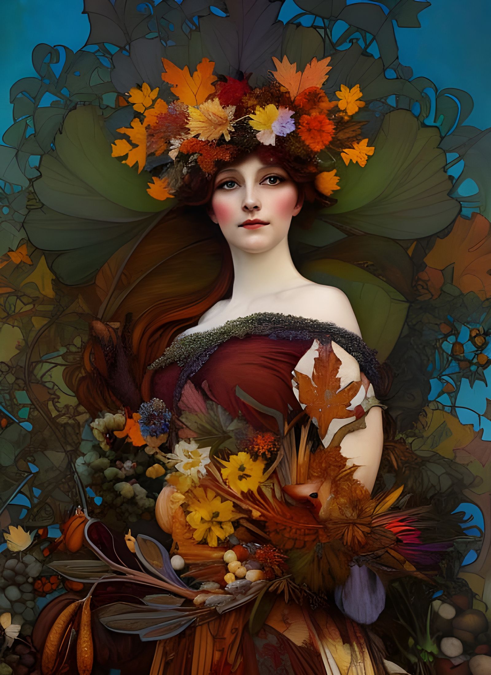 Thanksgiving Goddess in Art Nouveau Style