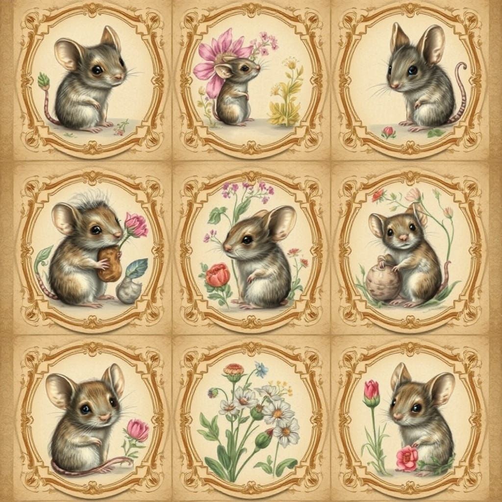 Botanical Mice Labels in Vintage Style