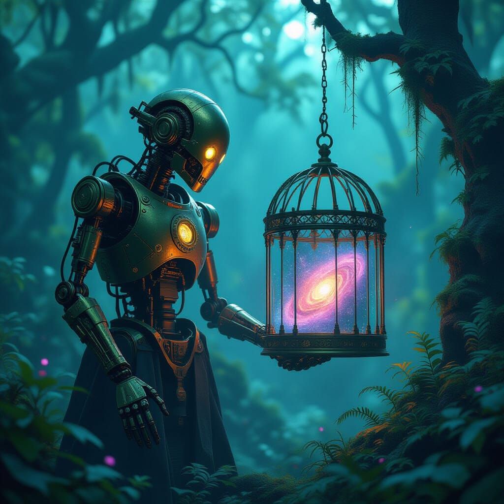 Ancient Automaton Guards Nebula in Alien Forest