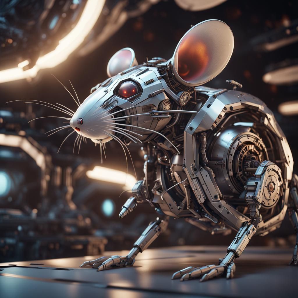 Futuristic Rat Robot in Spaceship, Sci-Fi Art