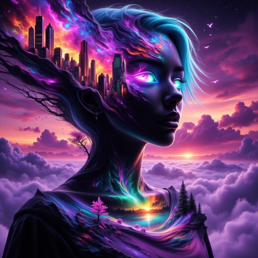 Ace Pride Personified in Neon Cyberpunk Cityscape