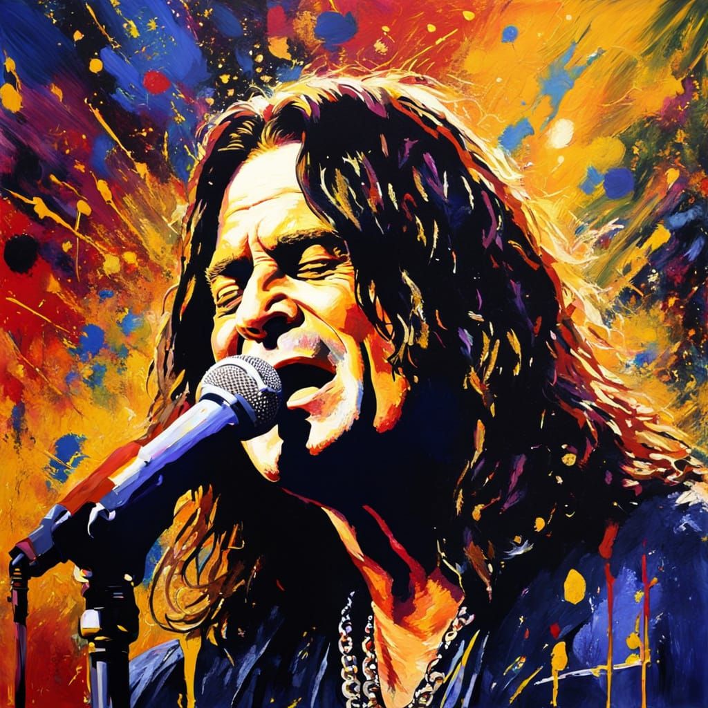 Expressive Oil Painting of Singer in Concert Lighting