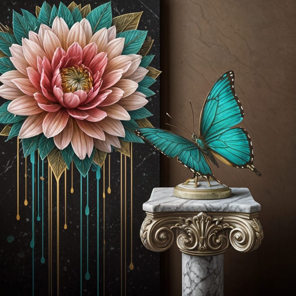 Golden Butterfly in Art Nouveau Setting