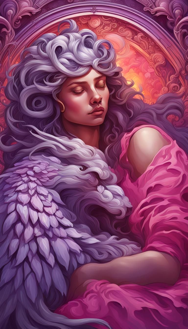 Girl and Griffin in Art Nouveau Style