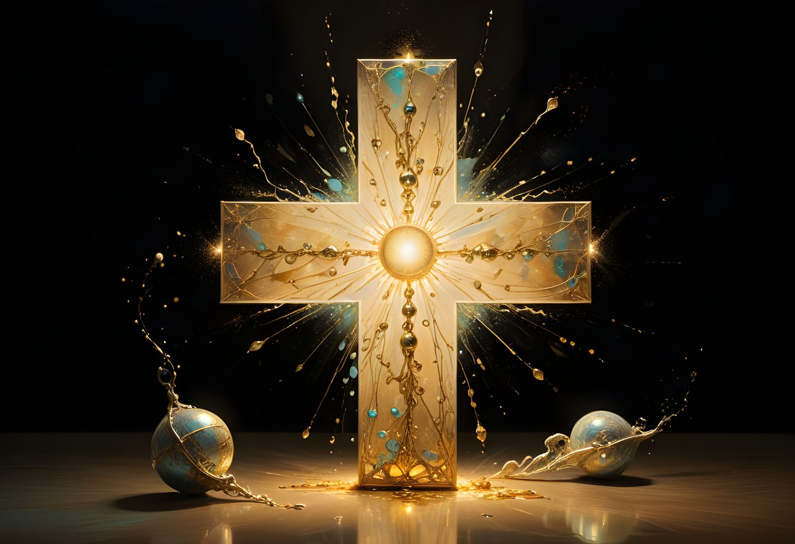 Golden Spheres in Soft Pastels as Stained Glass