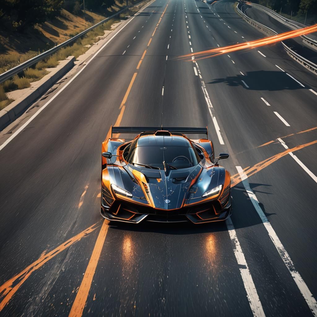 Futuristic Racing Car Speeds Down Highway