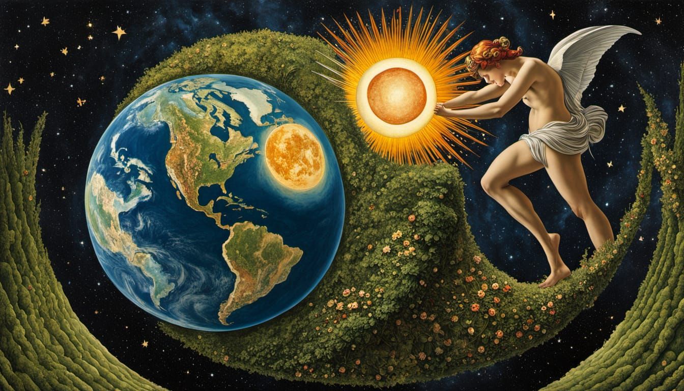 Earth Between Sun and Moon in Detailed Style