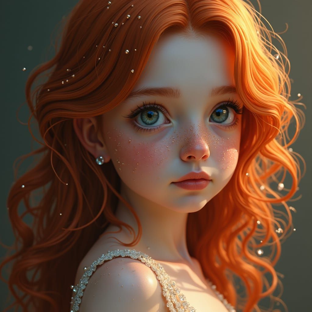 Fantasy Girl Portrait with Voluminous Ginger Hair