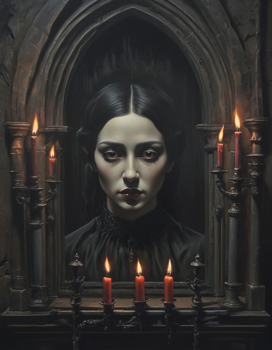 Eerie Gothic Chamber Portrait in Surrealist Style