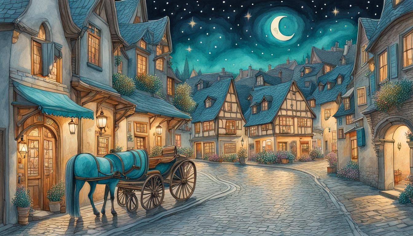 Night Street Scene in Watercolor Style