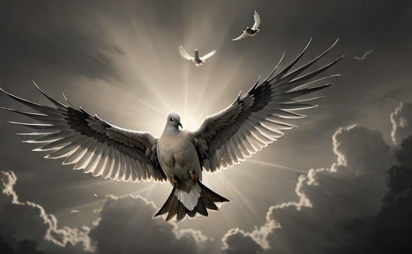 Dramatic Dove in Flight, Chiaroscuro Masterpiece
