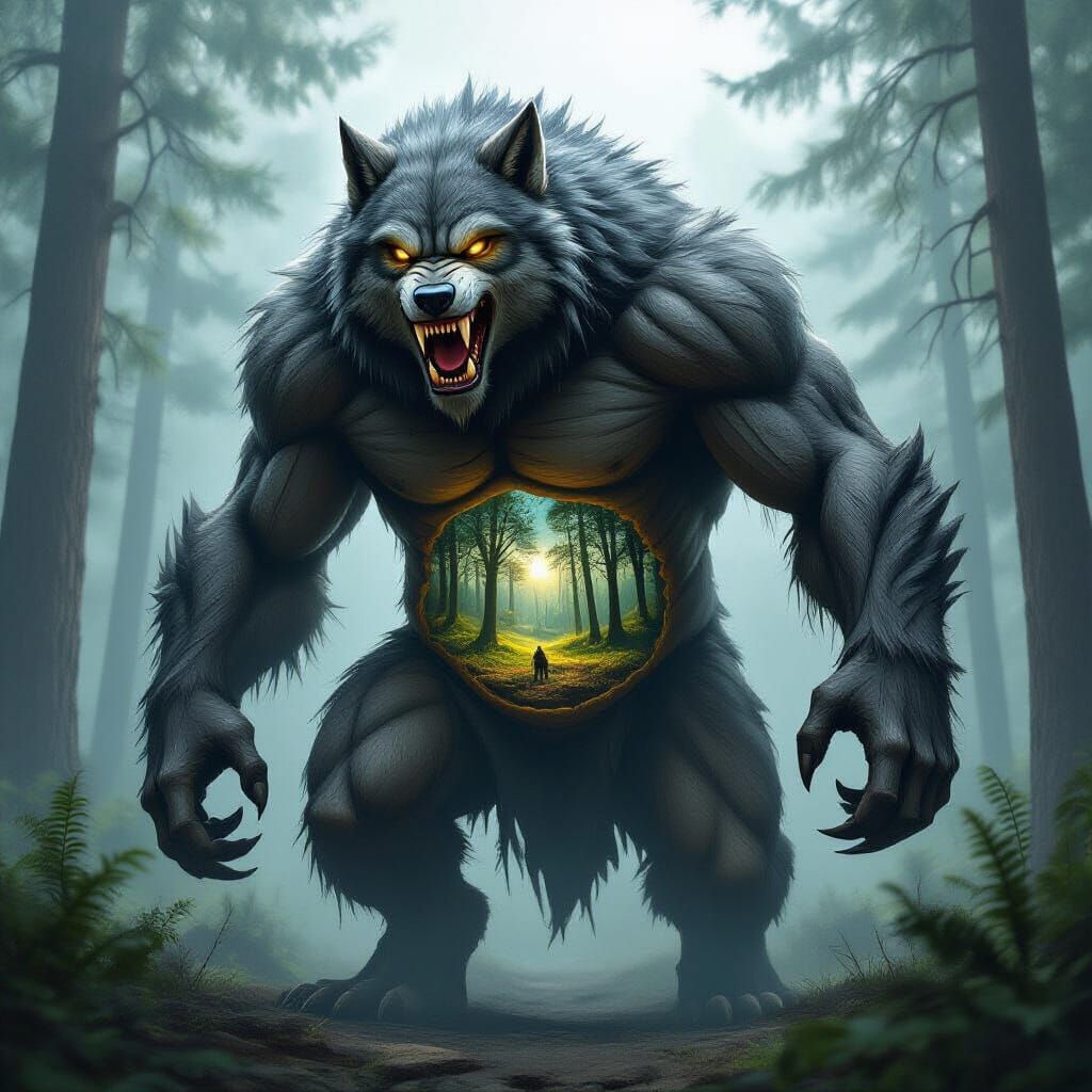 Giant Werewolf With Forest Interior