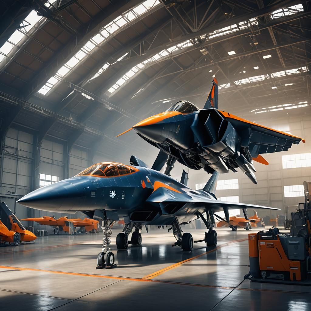 Supersonic Stealth Jet in Hangar: Detailed Matte Painting