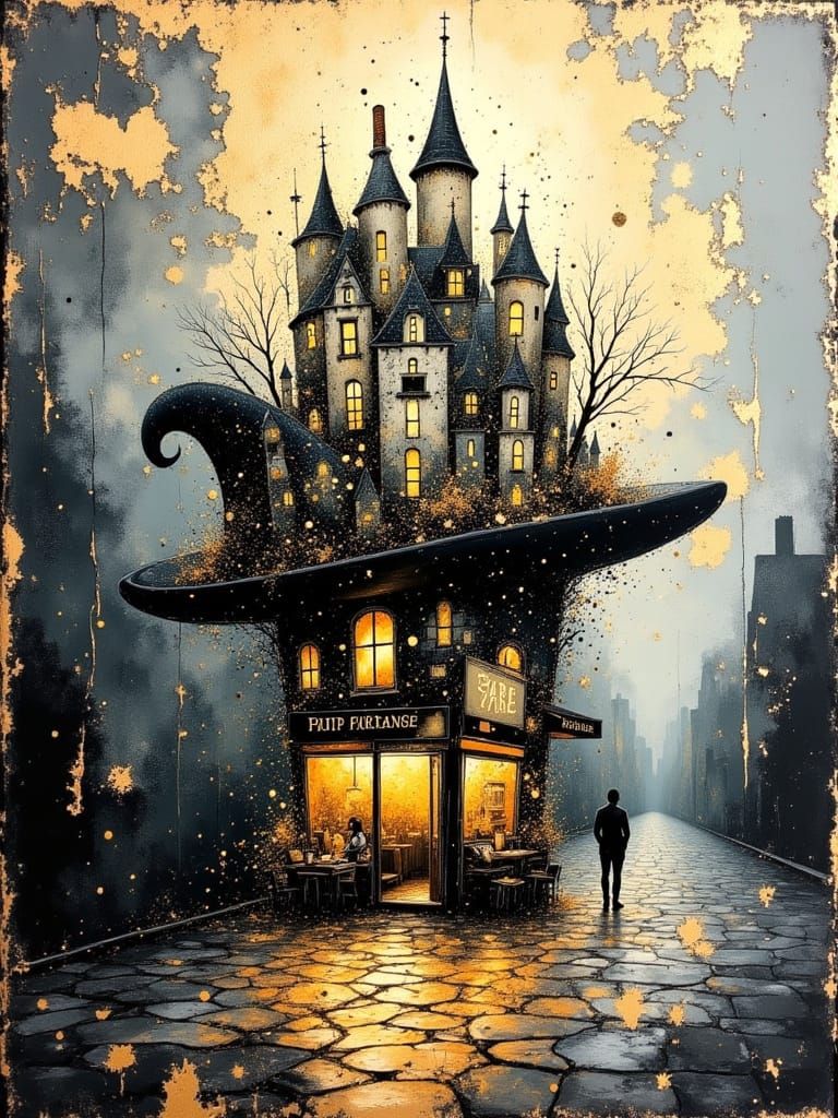 Dreamlike Parisian Hat with Rooftops in Soft Evening Light