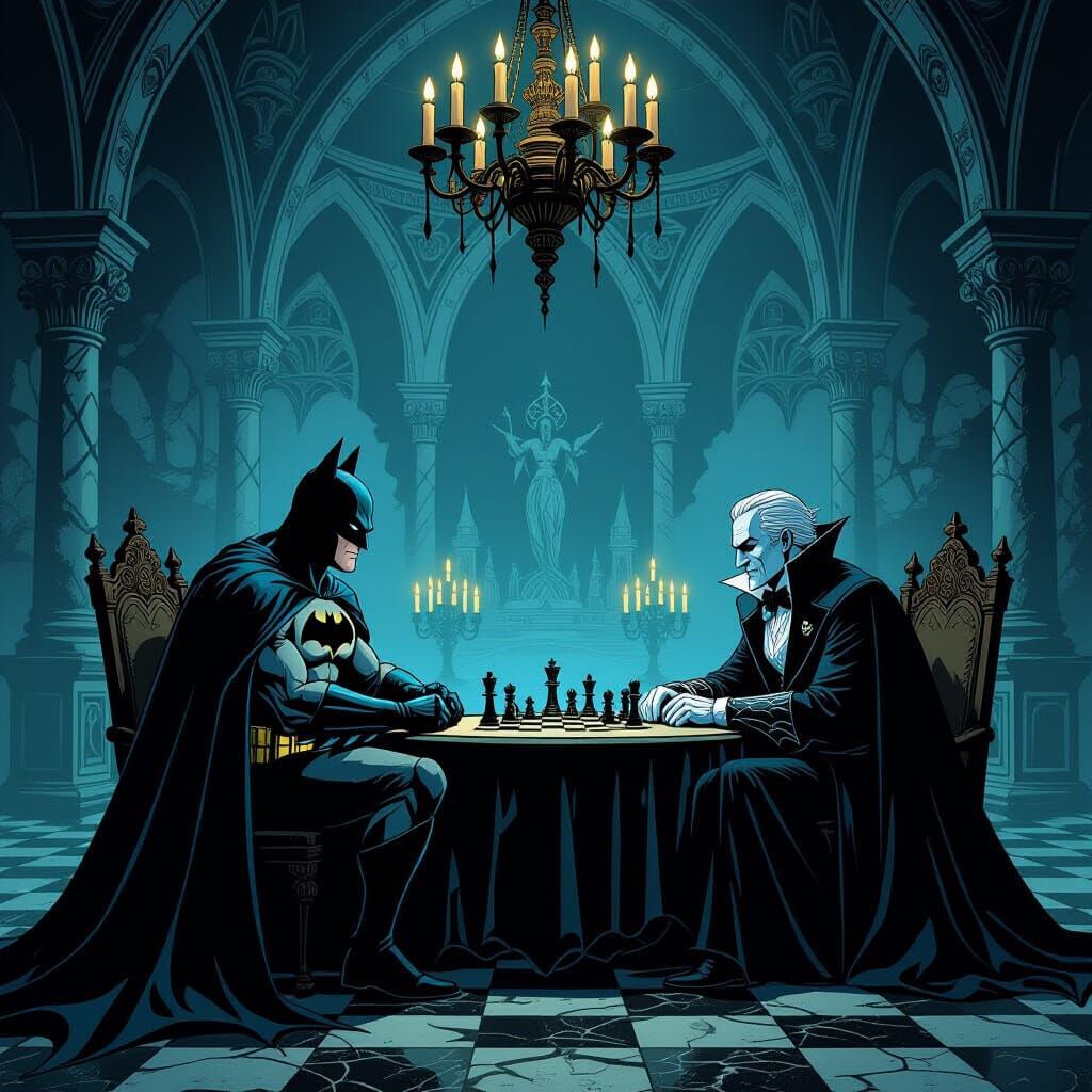 Batman and Ra's al Ghul Play Chess in Gothic Style