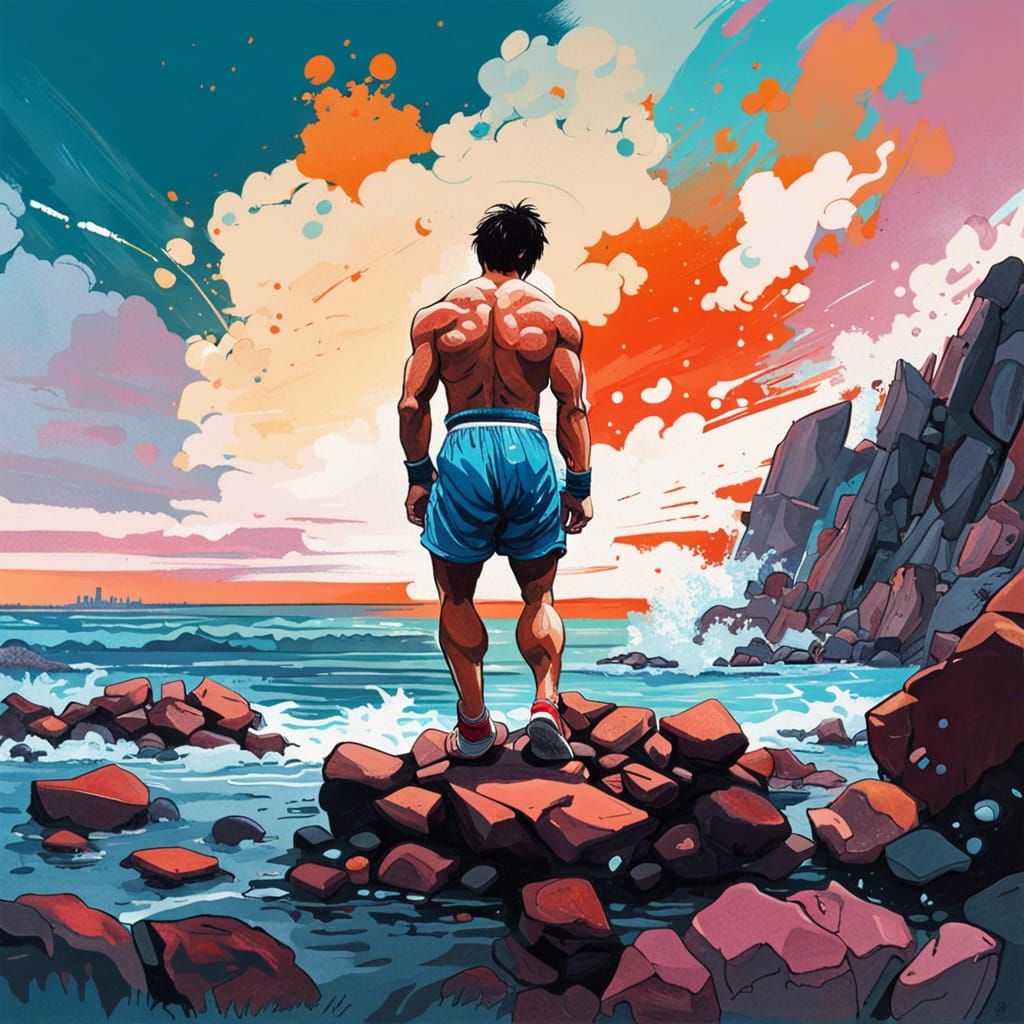 Rocky Balboa Anime Liquid Gouache Painting