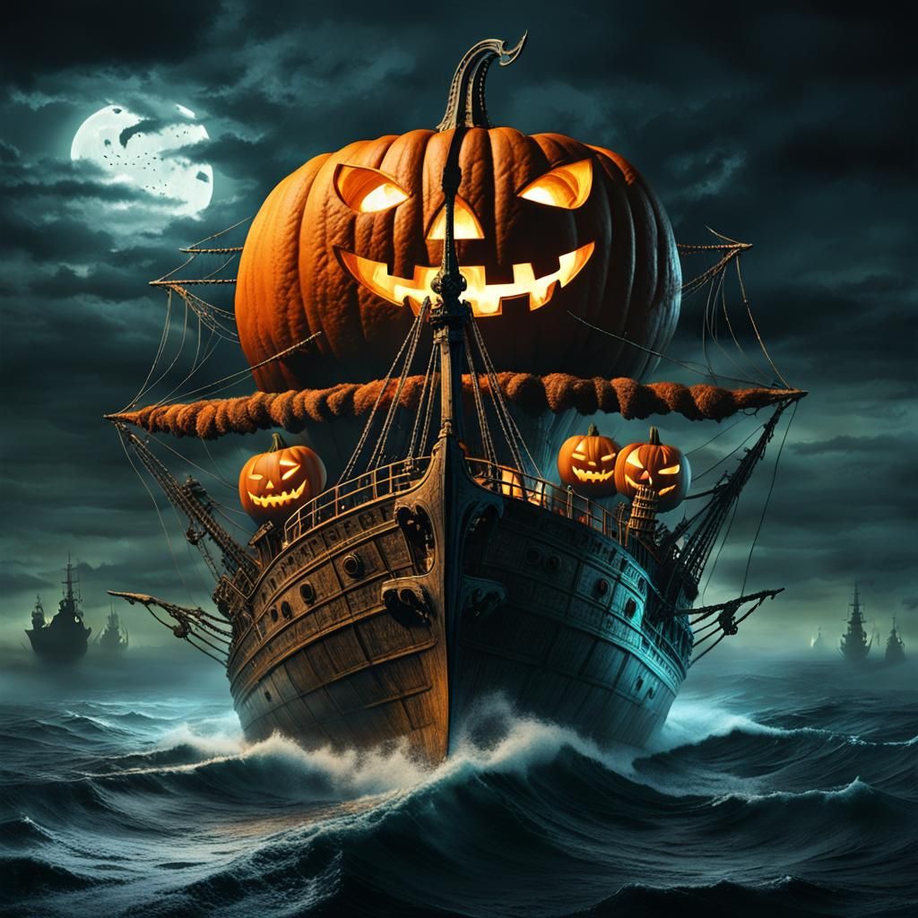 Halloween Ship Sailing on a Dark Sea