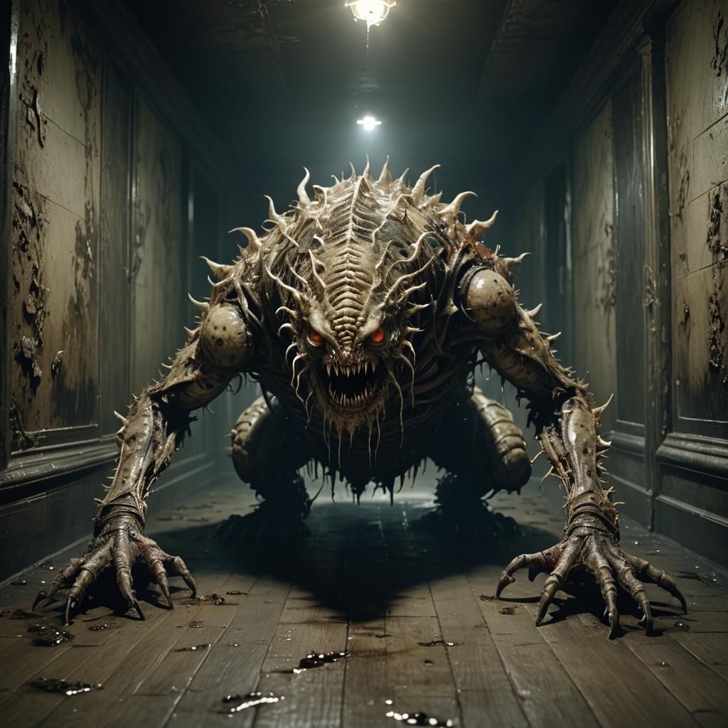 Terrifying Biomechanical Horror in Gustave Doré Style