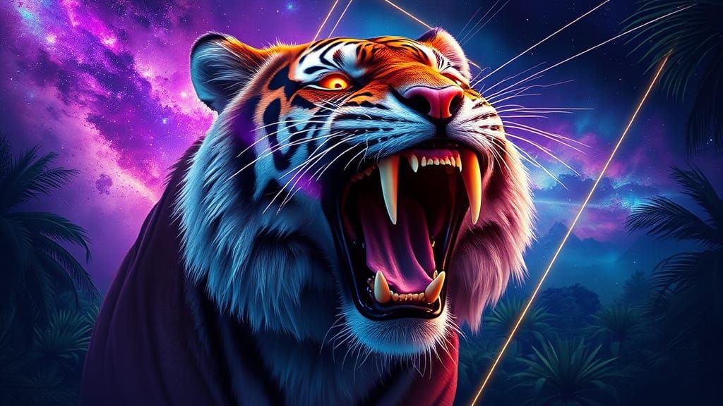 Cosmic Tiger Roar: Nebula Fusion in Geometric Style