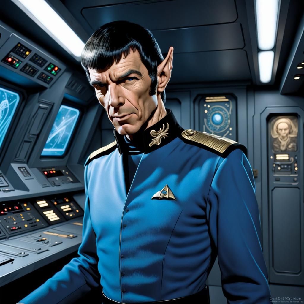 Spock on Enterprise Bridge in Digital Baroque Style