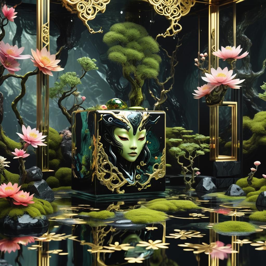 Surreal Alien Swamp With Geisha in Sci-Fi Style