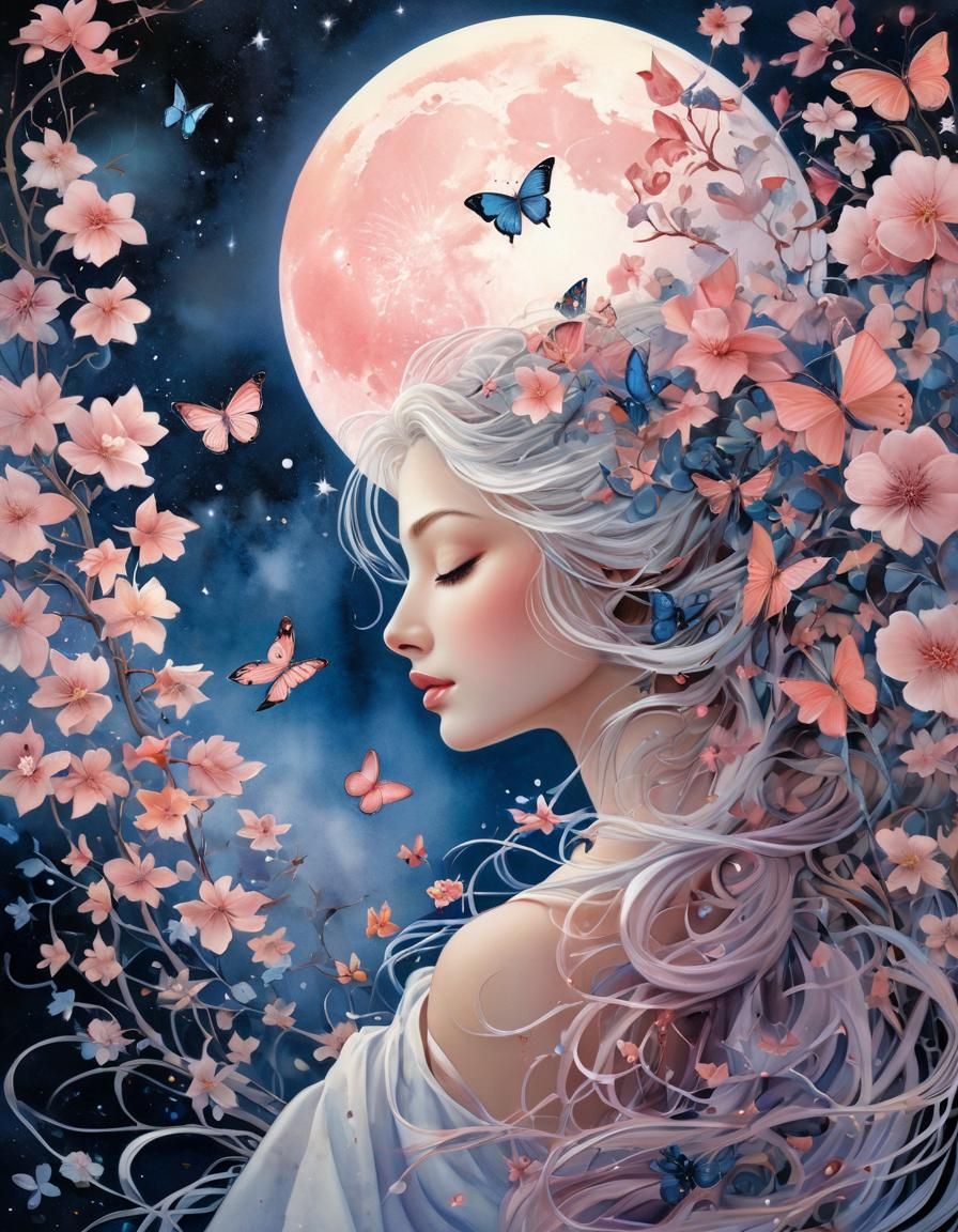 Whimsical Moon and Stars Watercolor Illustration