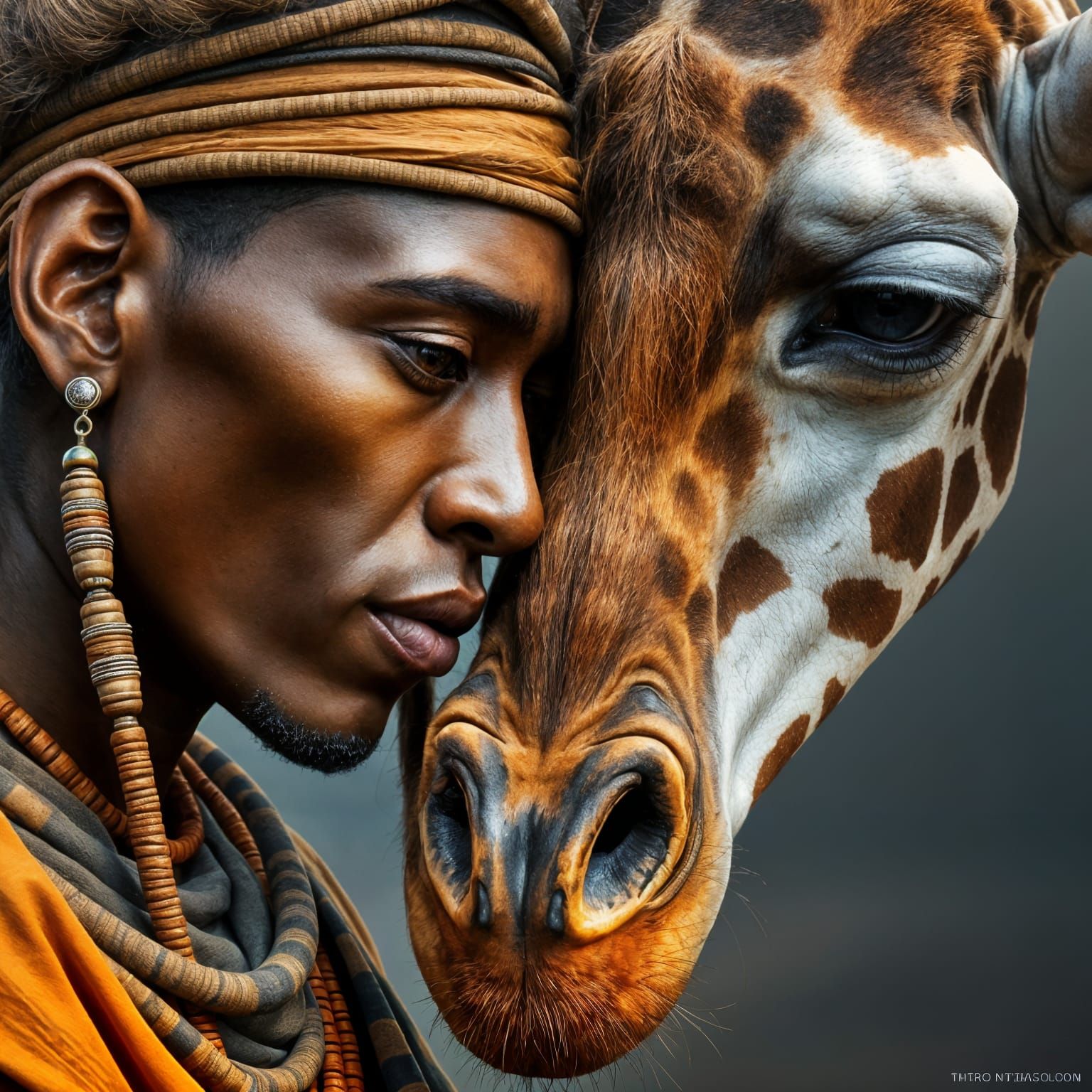 Man and giraffe