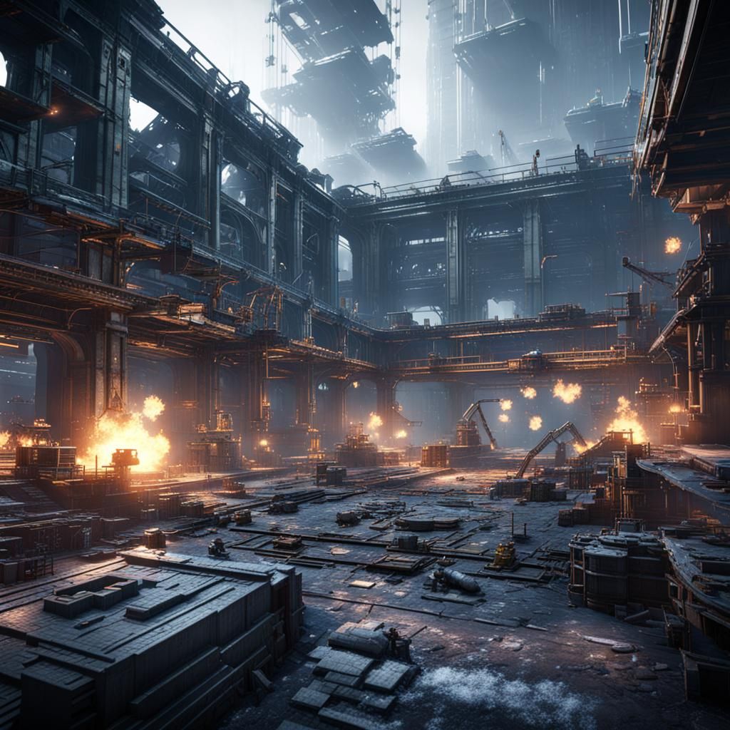 Epic 3D Construction Scene with Dynamic Lighting