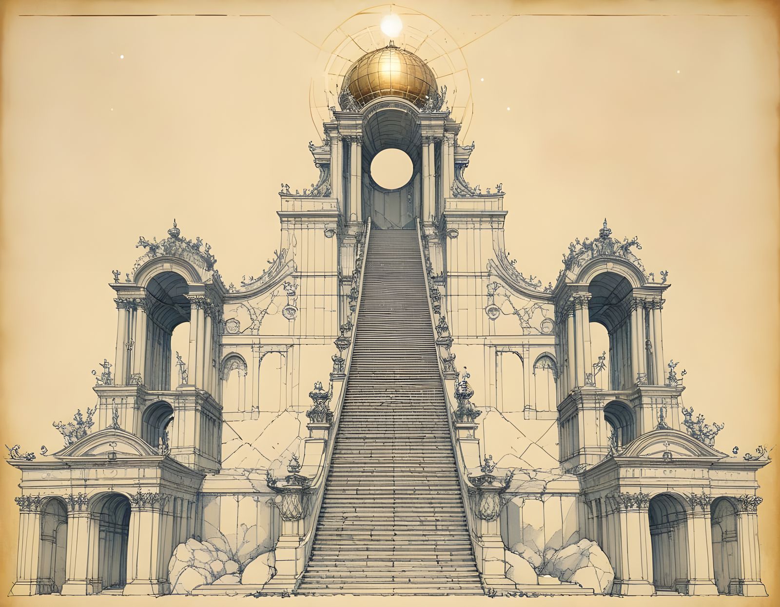 Kintsugi Style Machine Hiding Sun Illustration