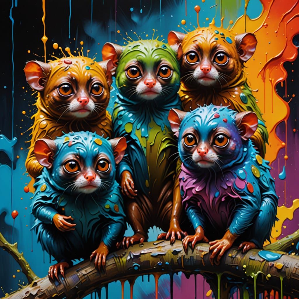 Tarsiers in Expressive Oil Painting