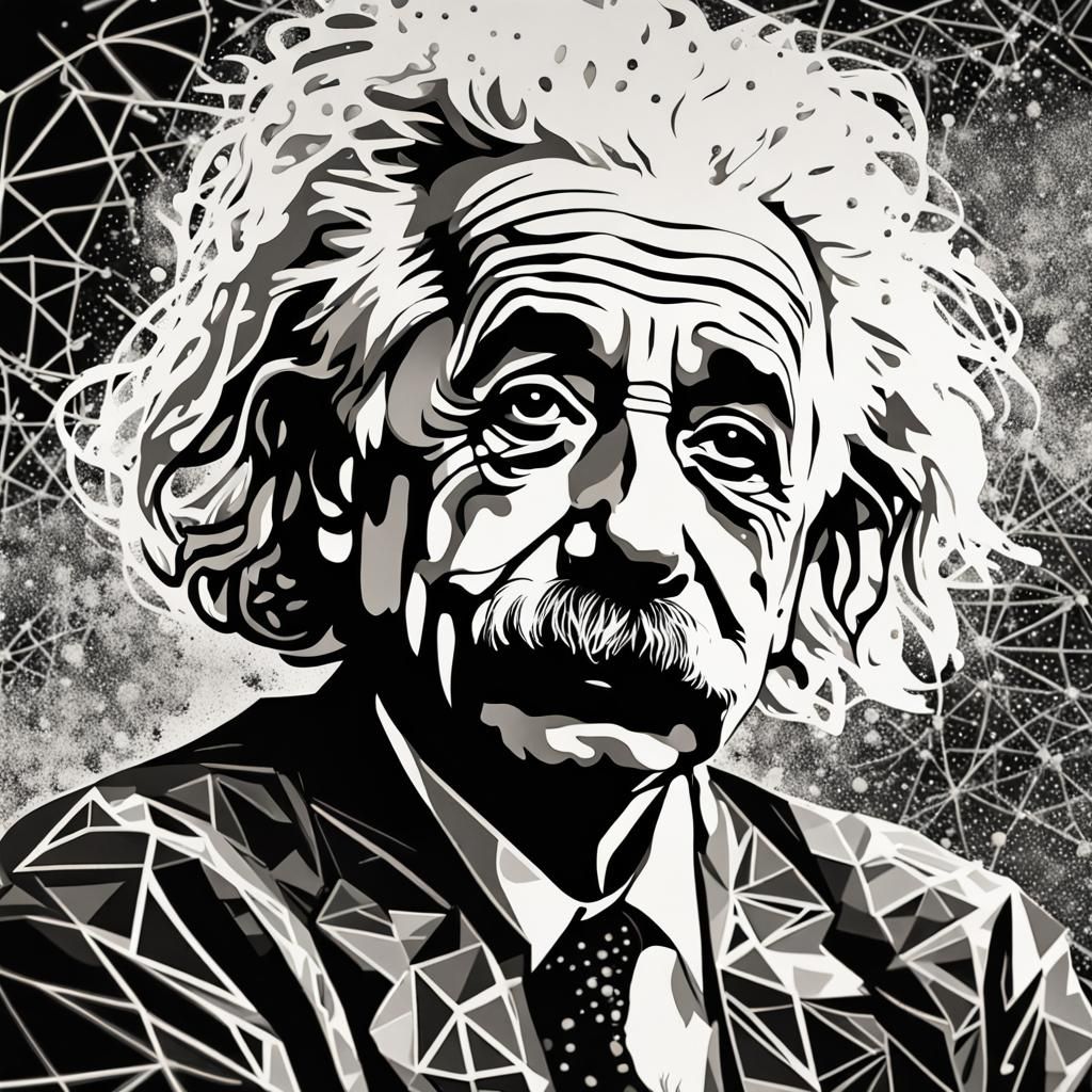 Einstein in Stipple Art with Geometric Splash